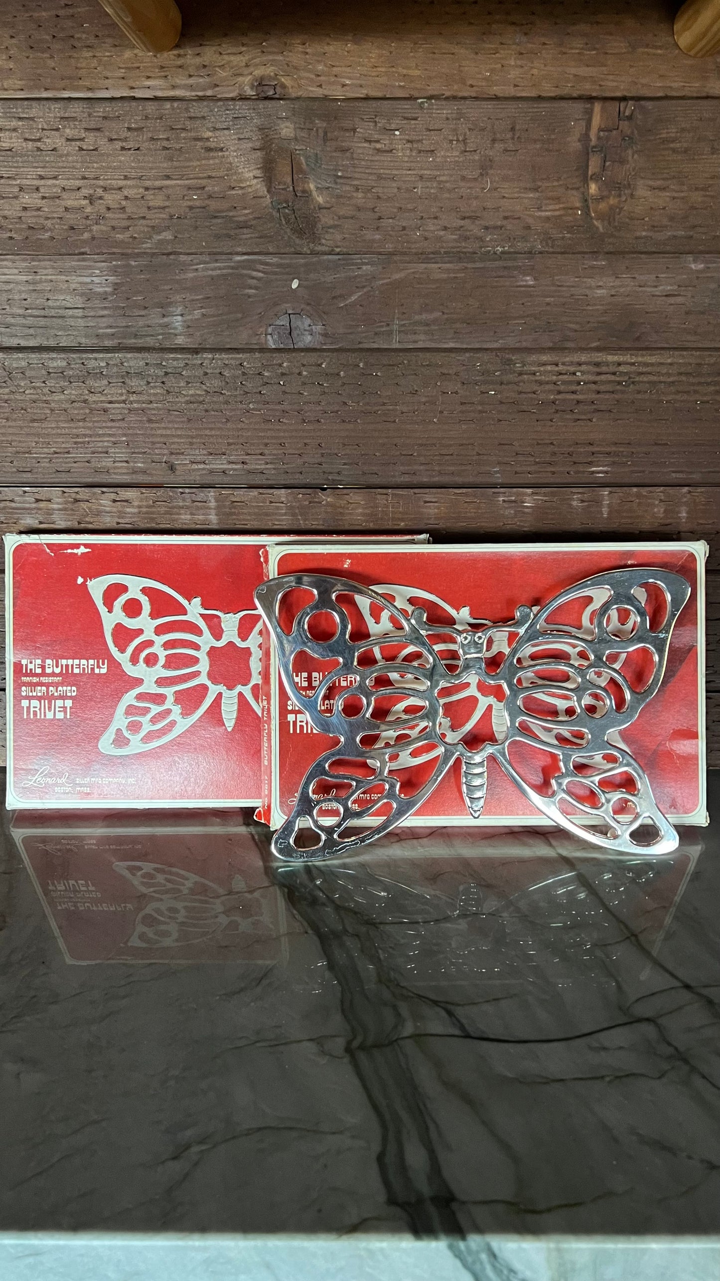 Vintage Leonard Silver Butterfly Trivet