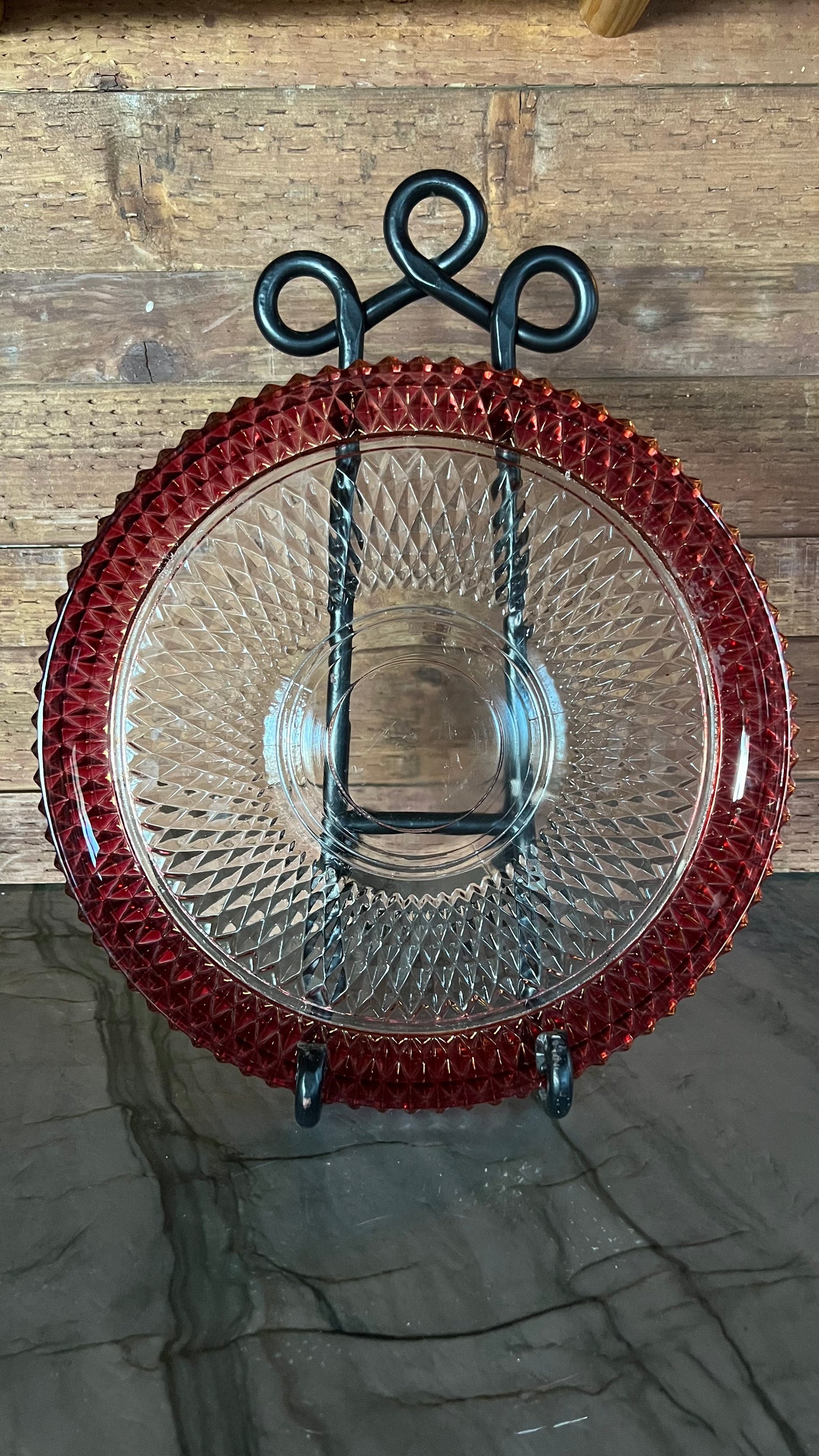 Large Flashed Cranberry Glass Tray