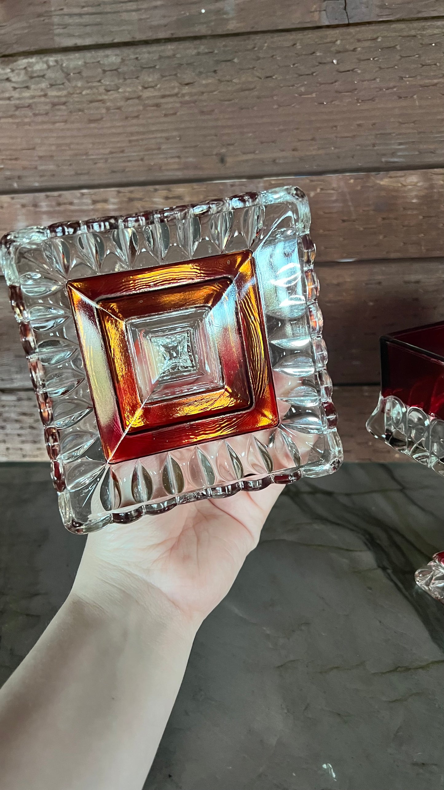 Westmoreland Cranberry Glass Covered Dish