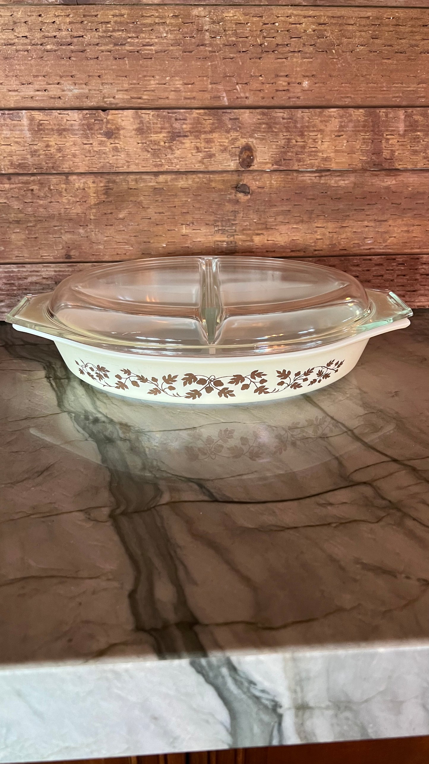 Pyrex Golden Acorn Divided Casserole Dish