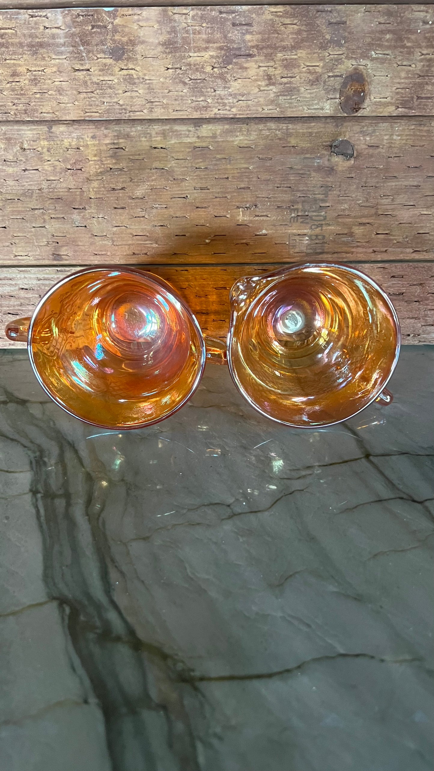 Antique Federal Carnival Glass Cream & Sugar Set