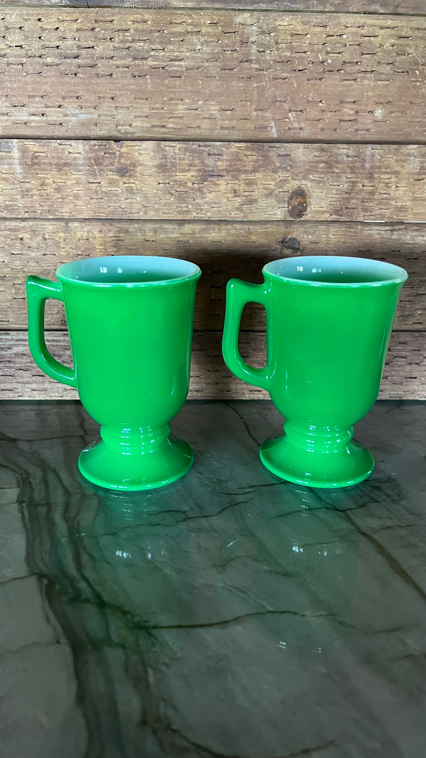 Green Milk Glass Mug Set