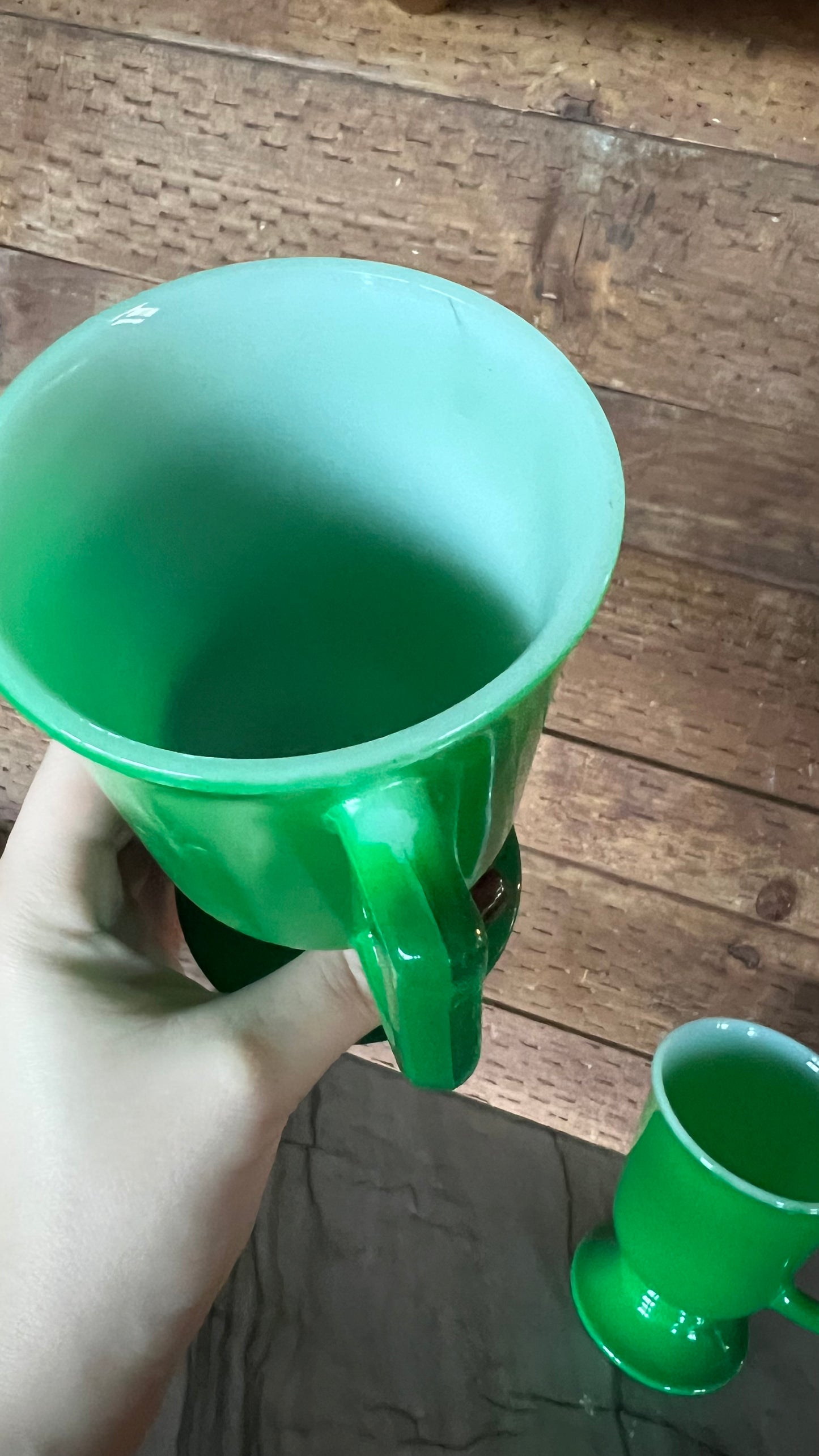 Green Milk Glass Mug Set