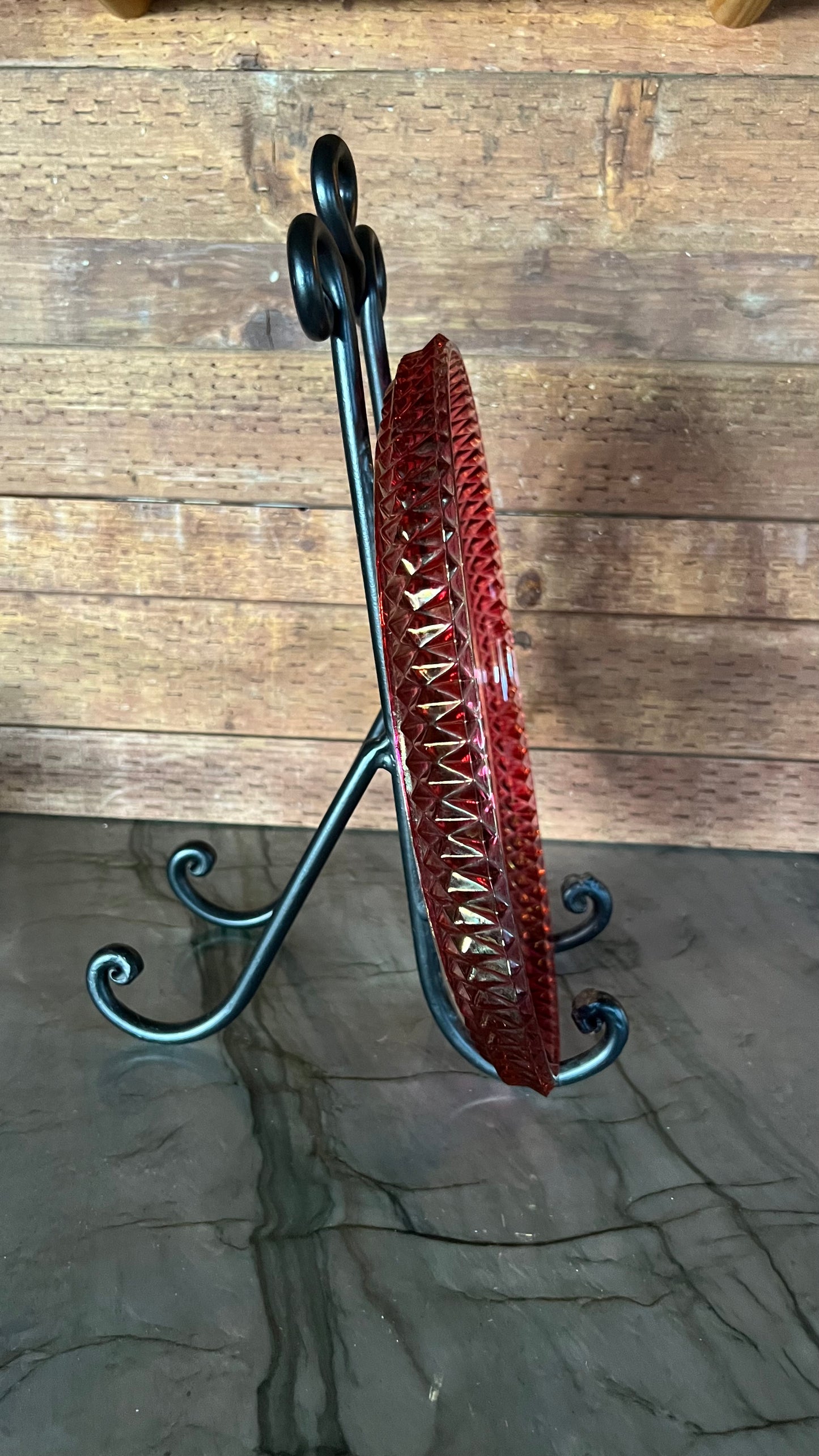 Large Flashed Cranberry Glass Tray