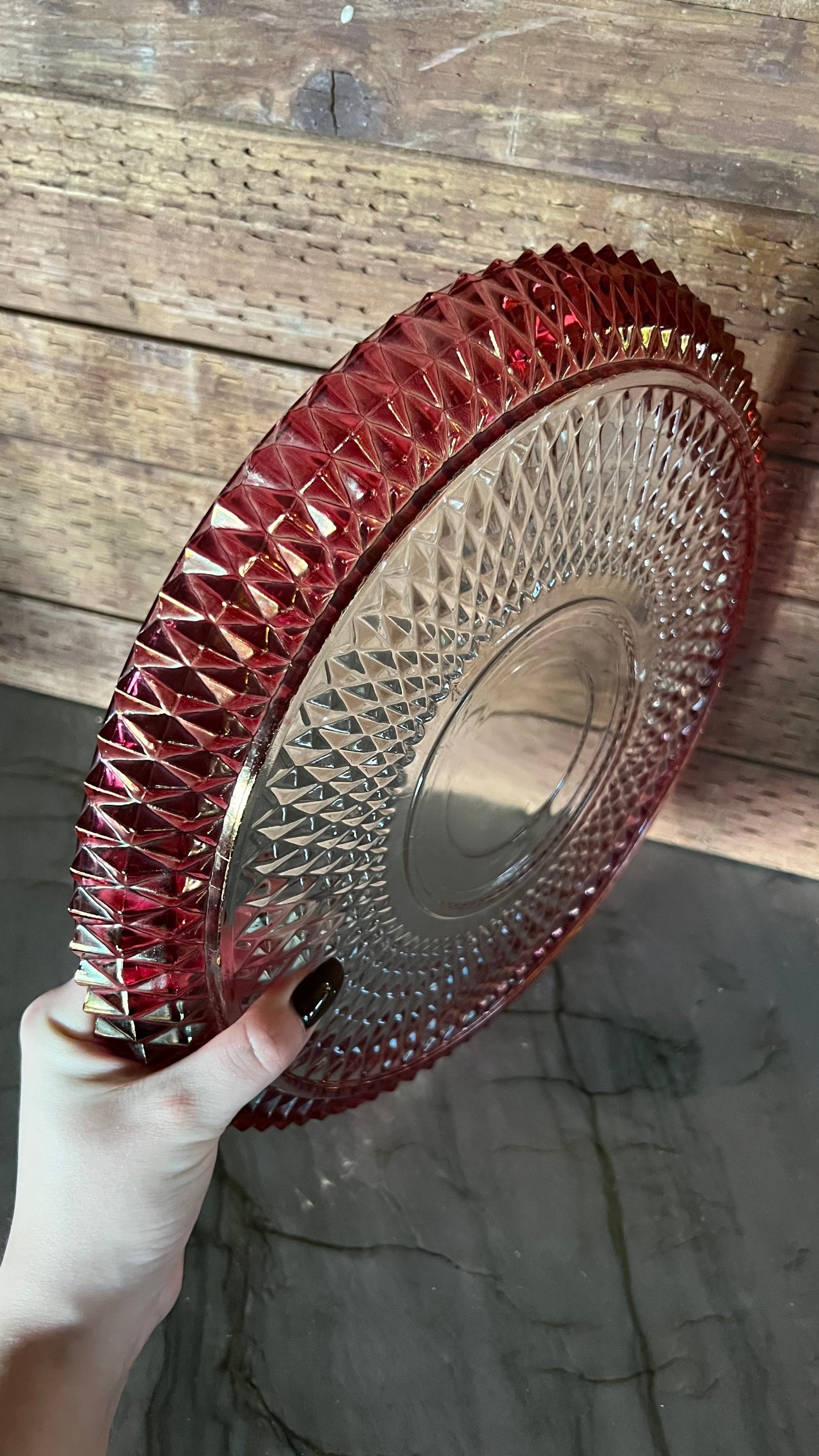 Large Flashed Cranberry Glass Tray