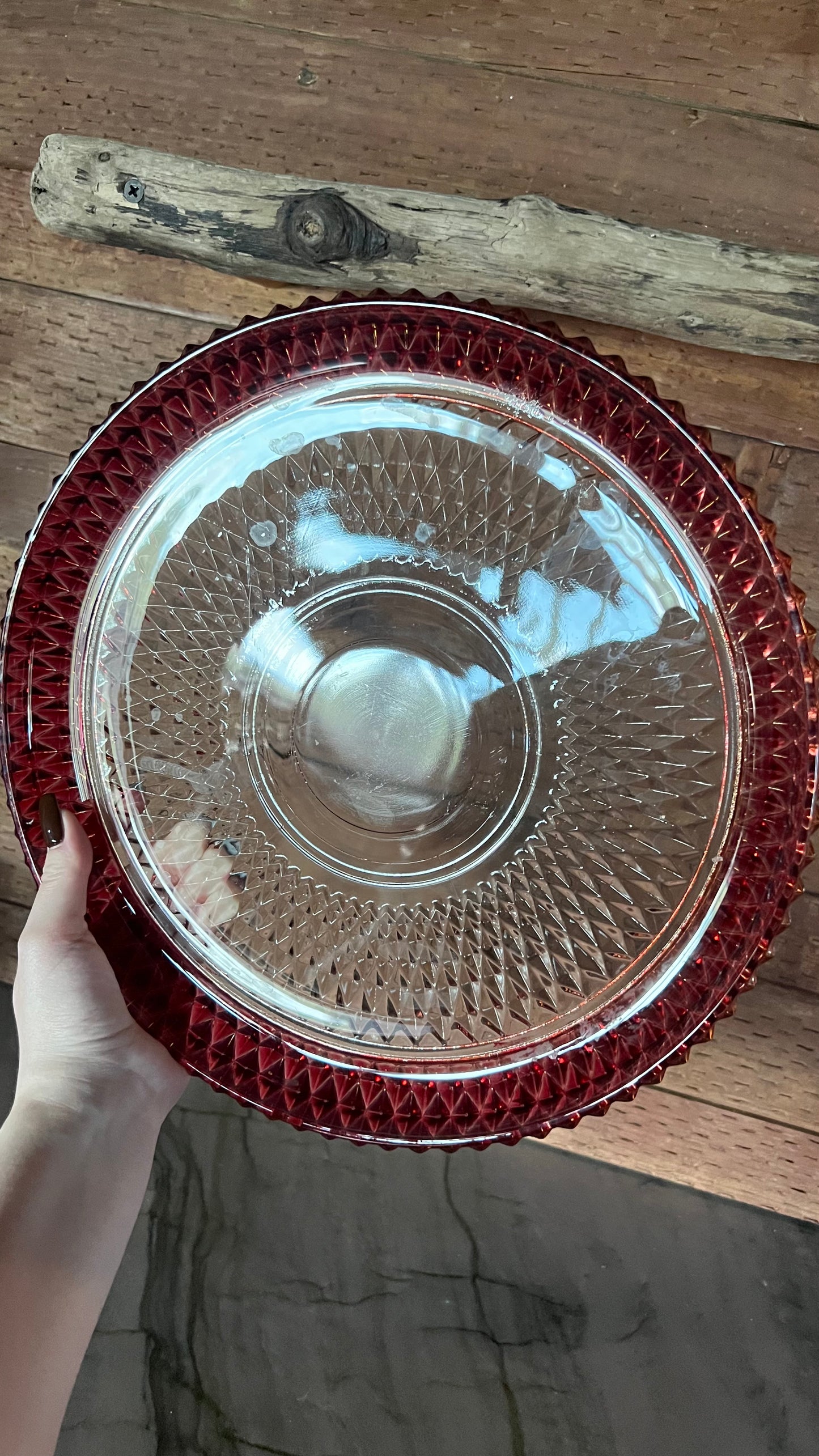 Large Flashed Cranberry Glass Tray