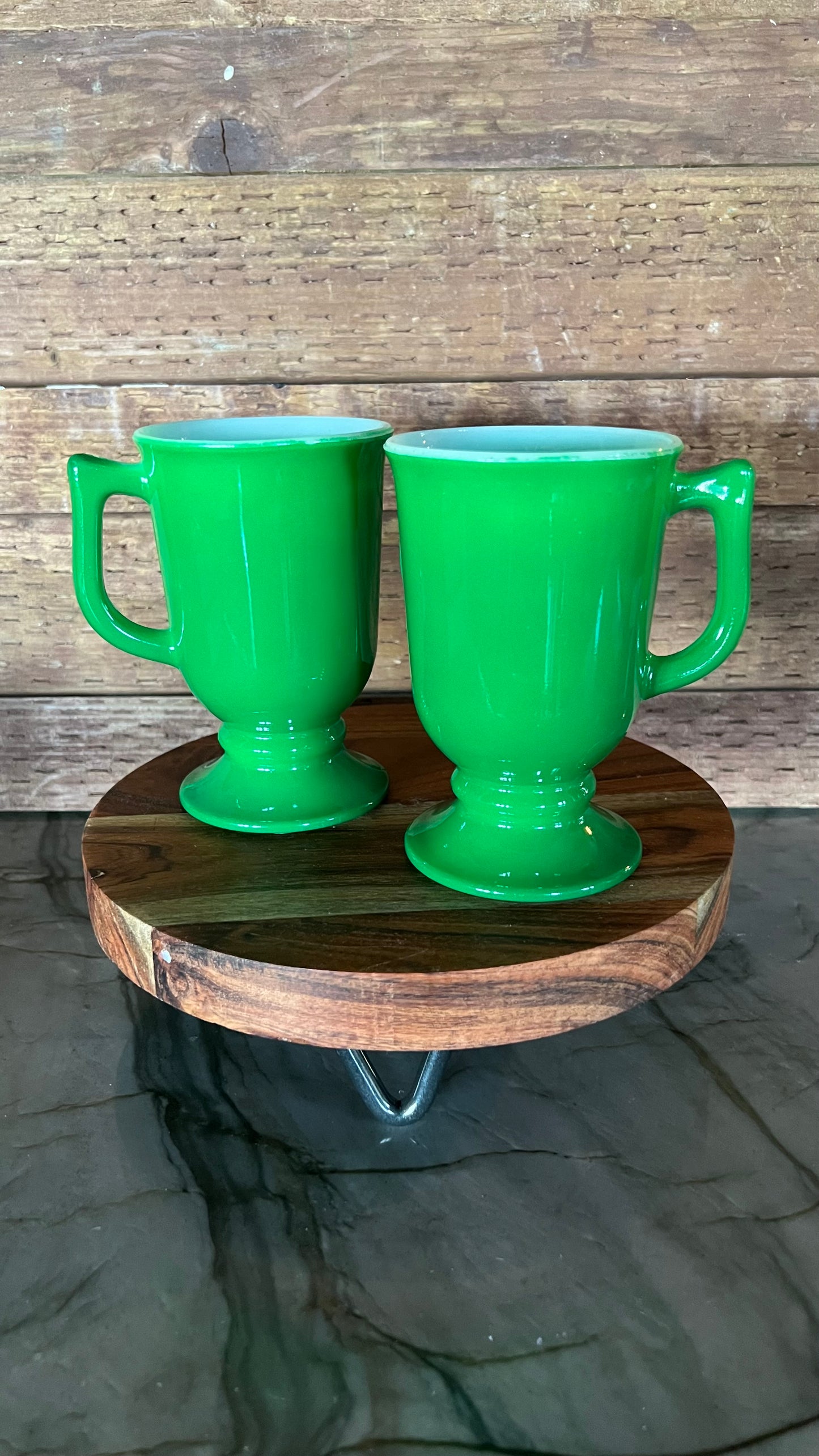 Green Milk Glass Mug Set