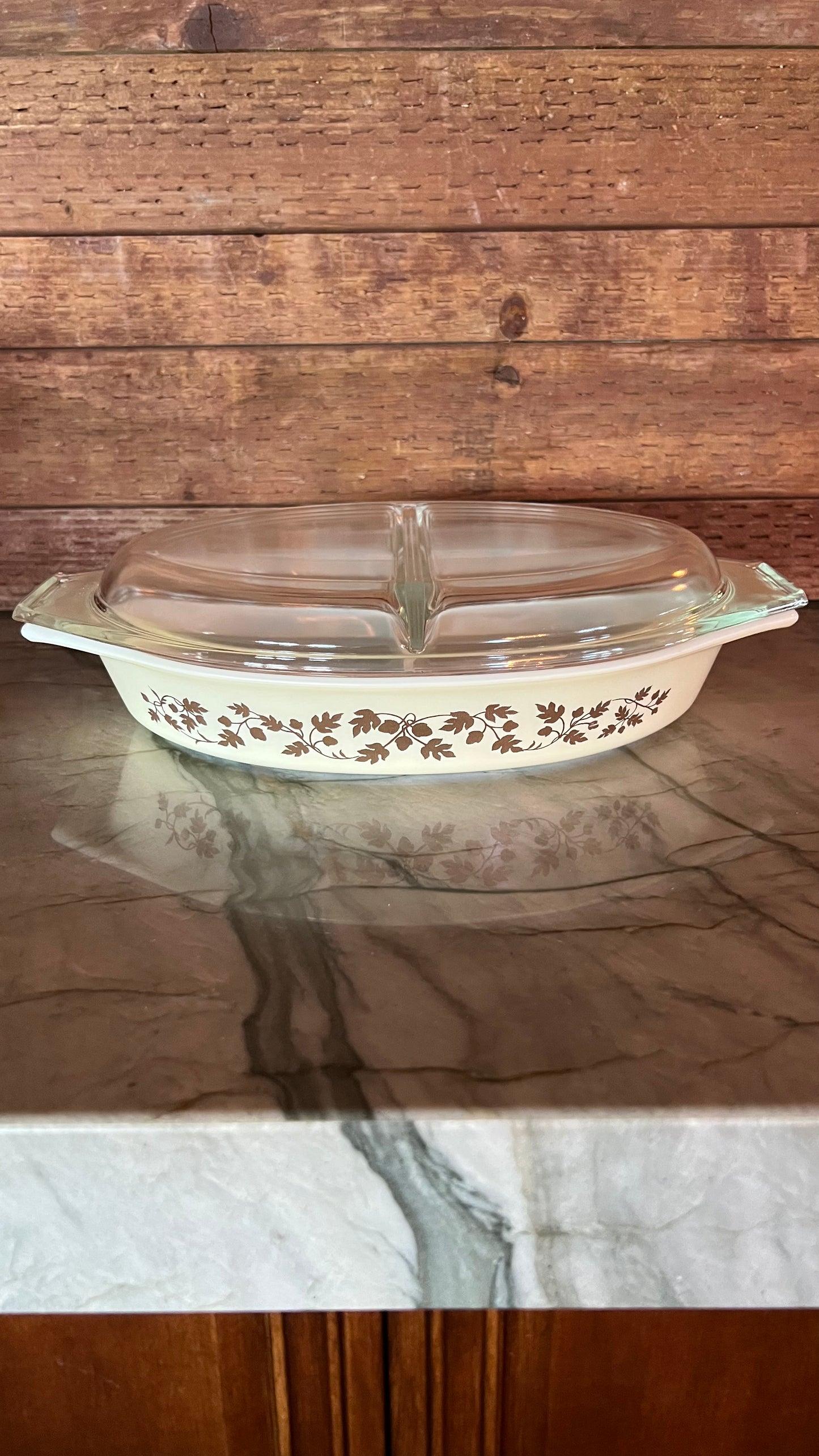 Pyrex Golden Acorn Divided Casserole Dish