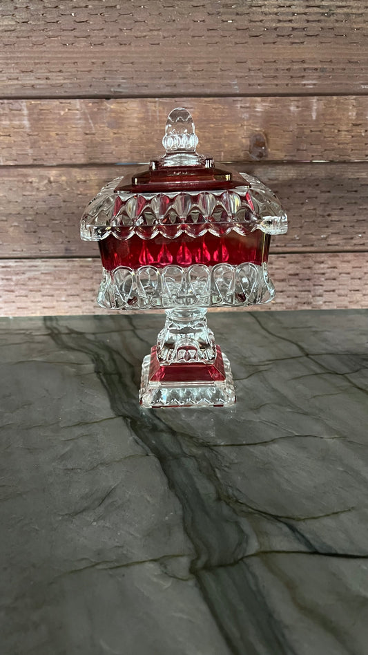 Westmoreland Cranberry Glass Covered Dish