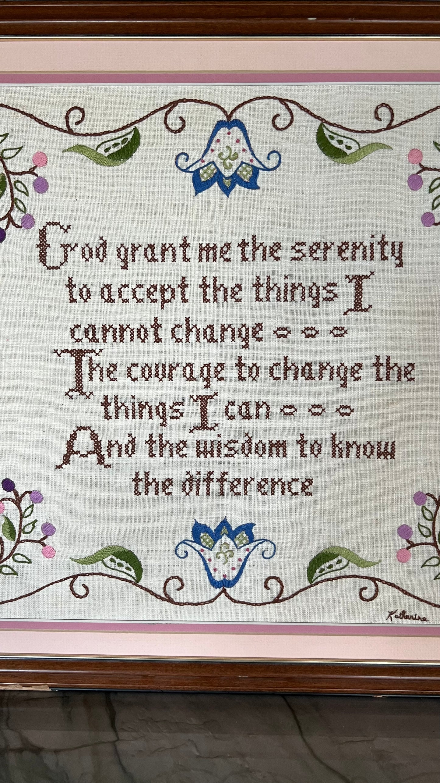 Vintage Serenity Prayer Crewel