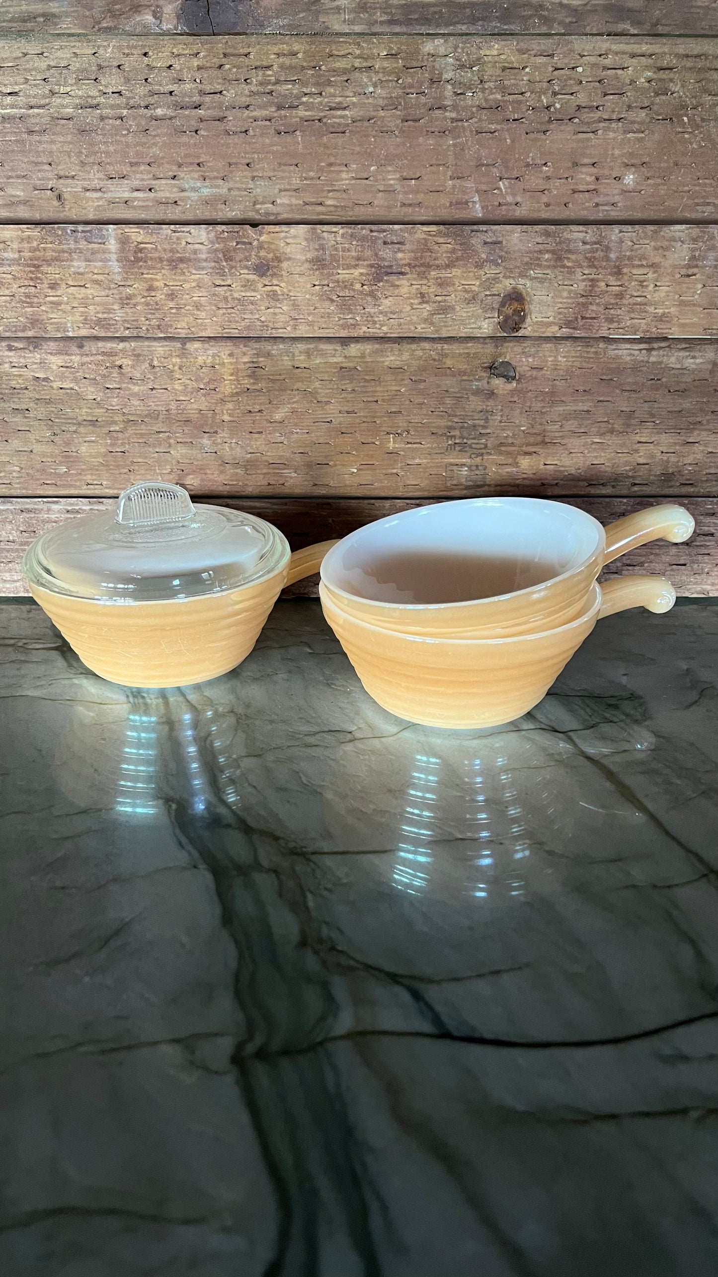 Fire King Peach Lusterware Soup Bowls