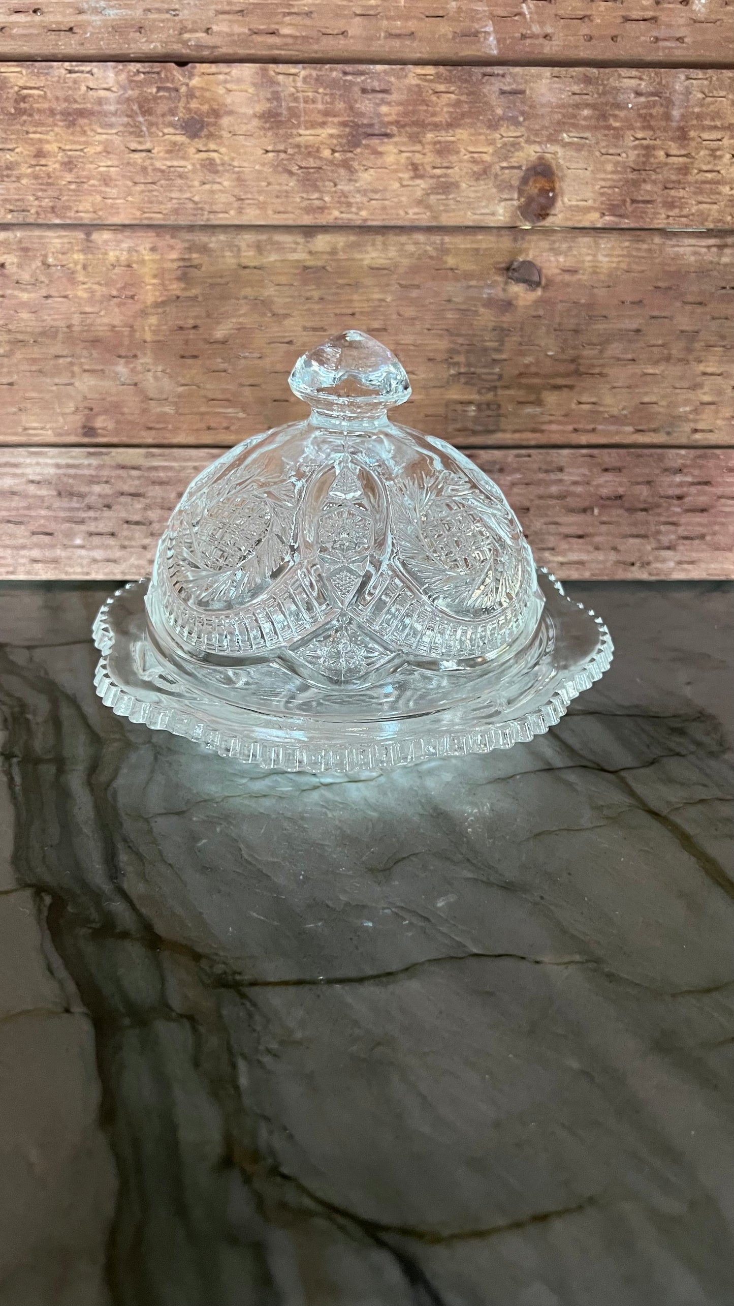 McKee Aztec Sunburst Glass Butter Dish