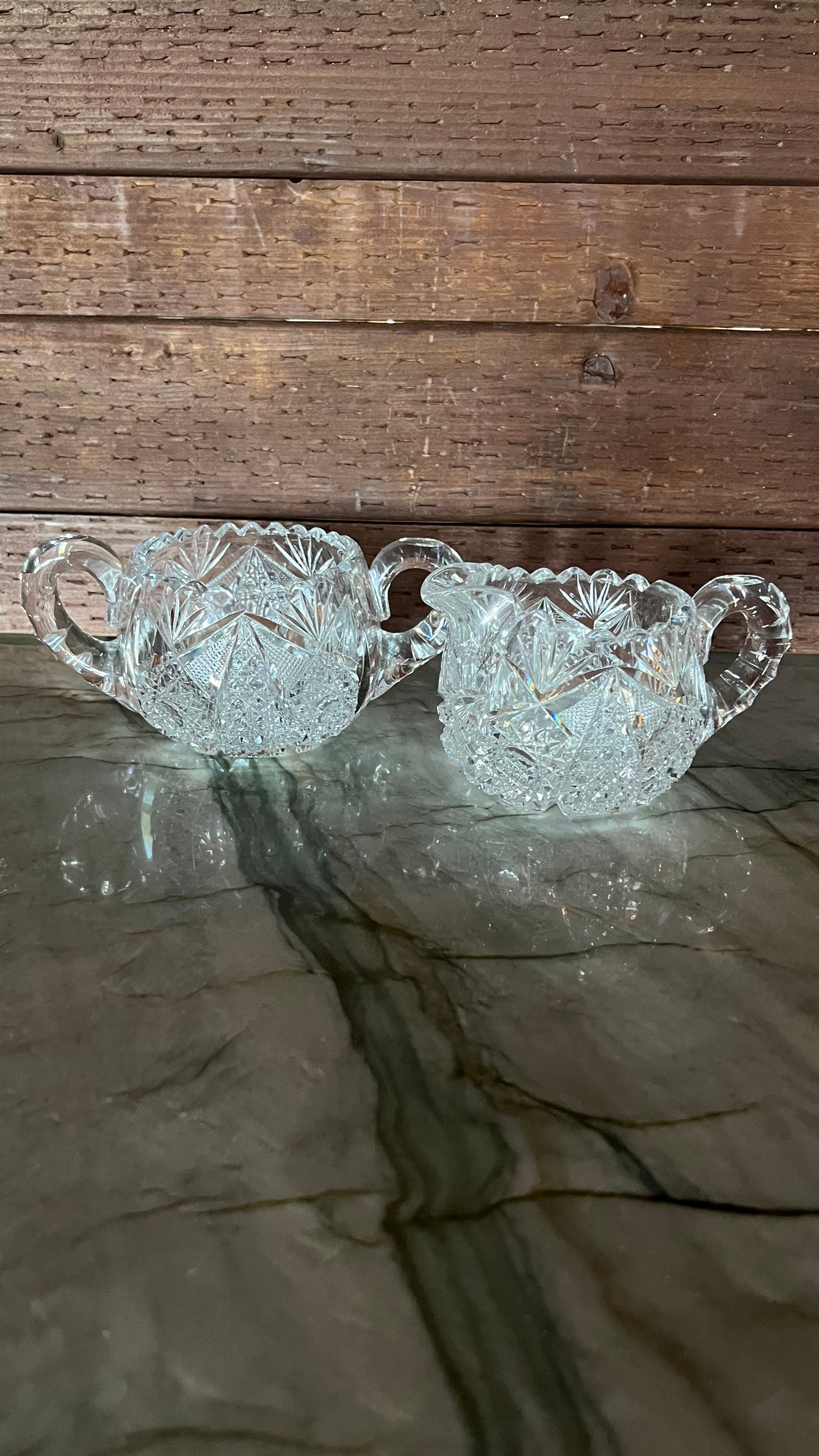 Vintage Cut Glass Cream & Sugar Set