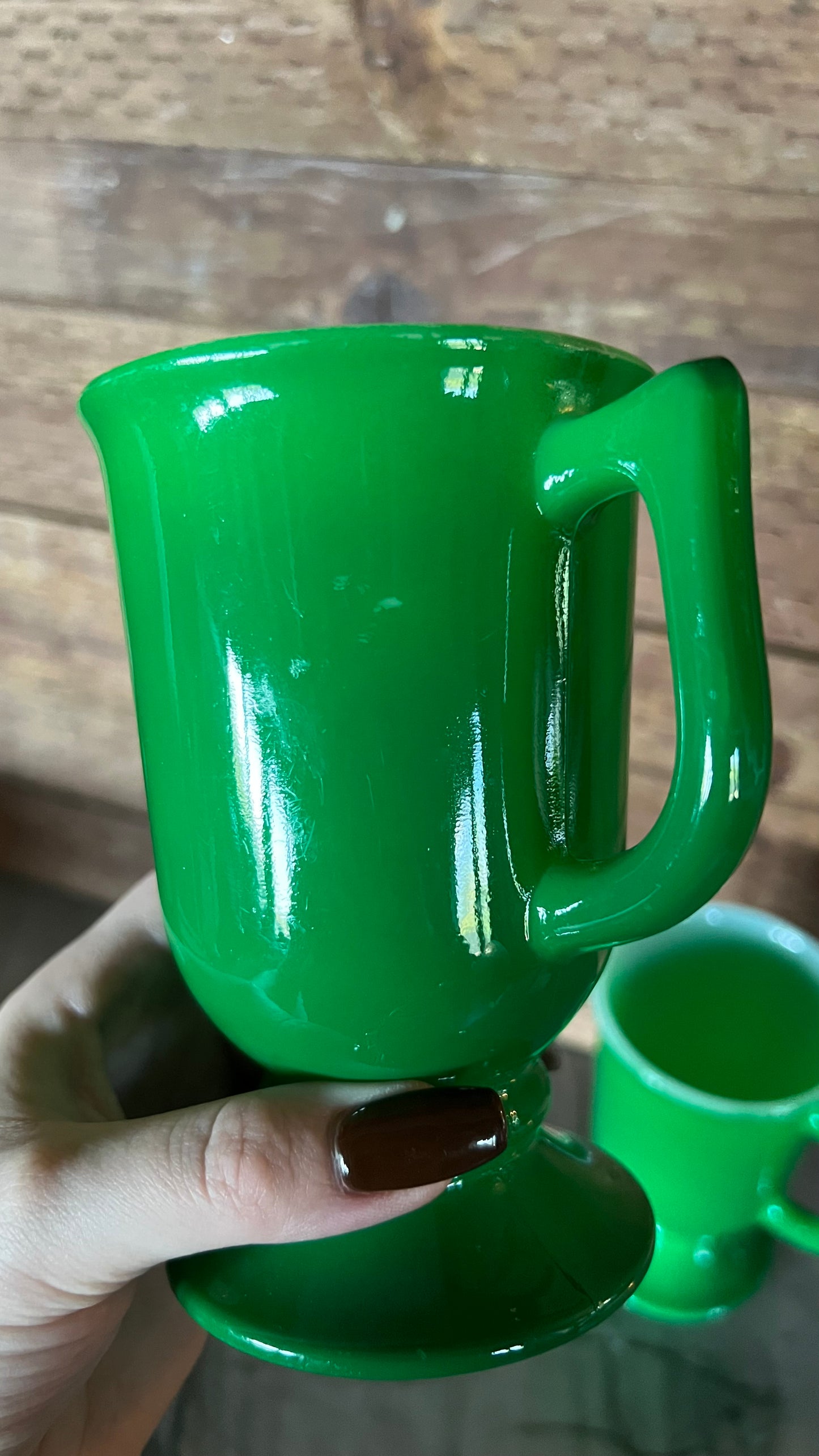 Green Milk Glass Mug Set