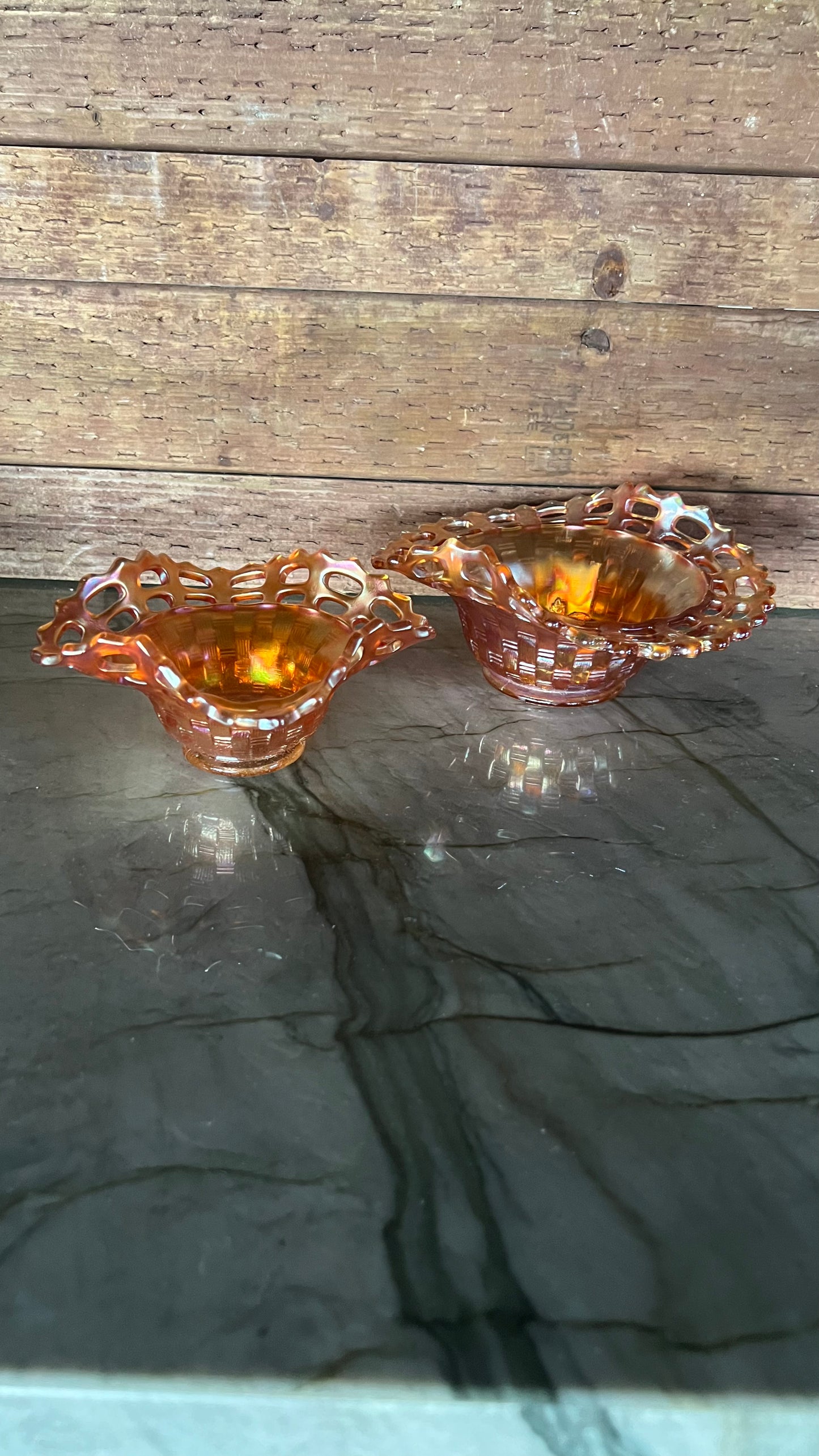 Fenton Marigold Carnival Glass Baskets