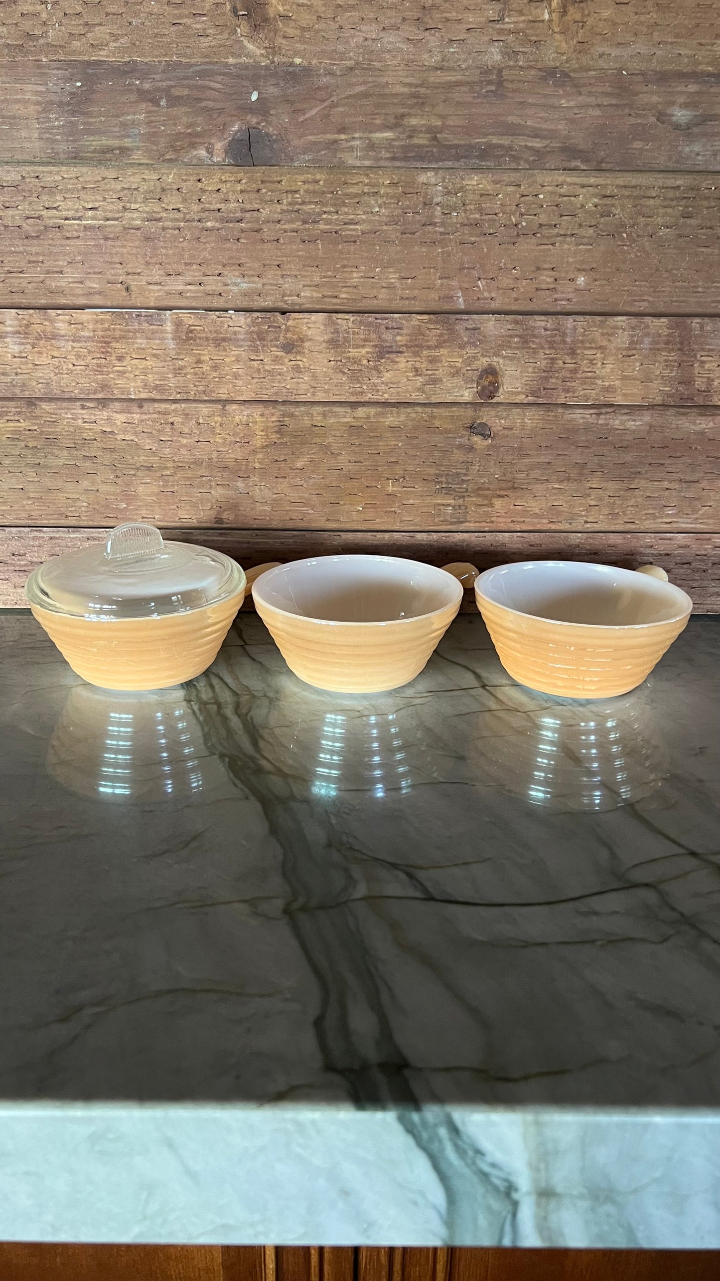 Fire King Peach Lusterware Soup Bowls