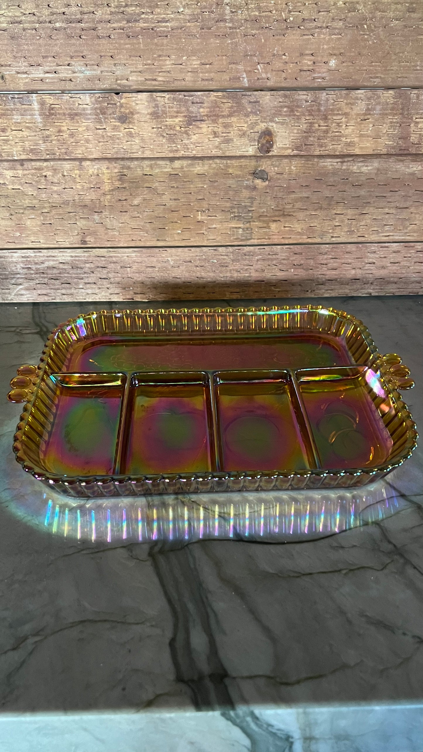 Indiana Glass Carnival Glass Marigold Relish Tray