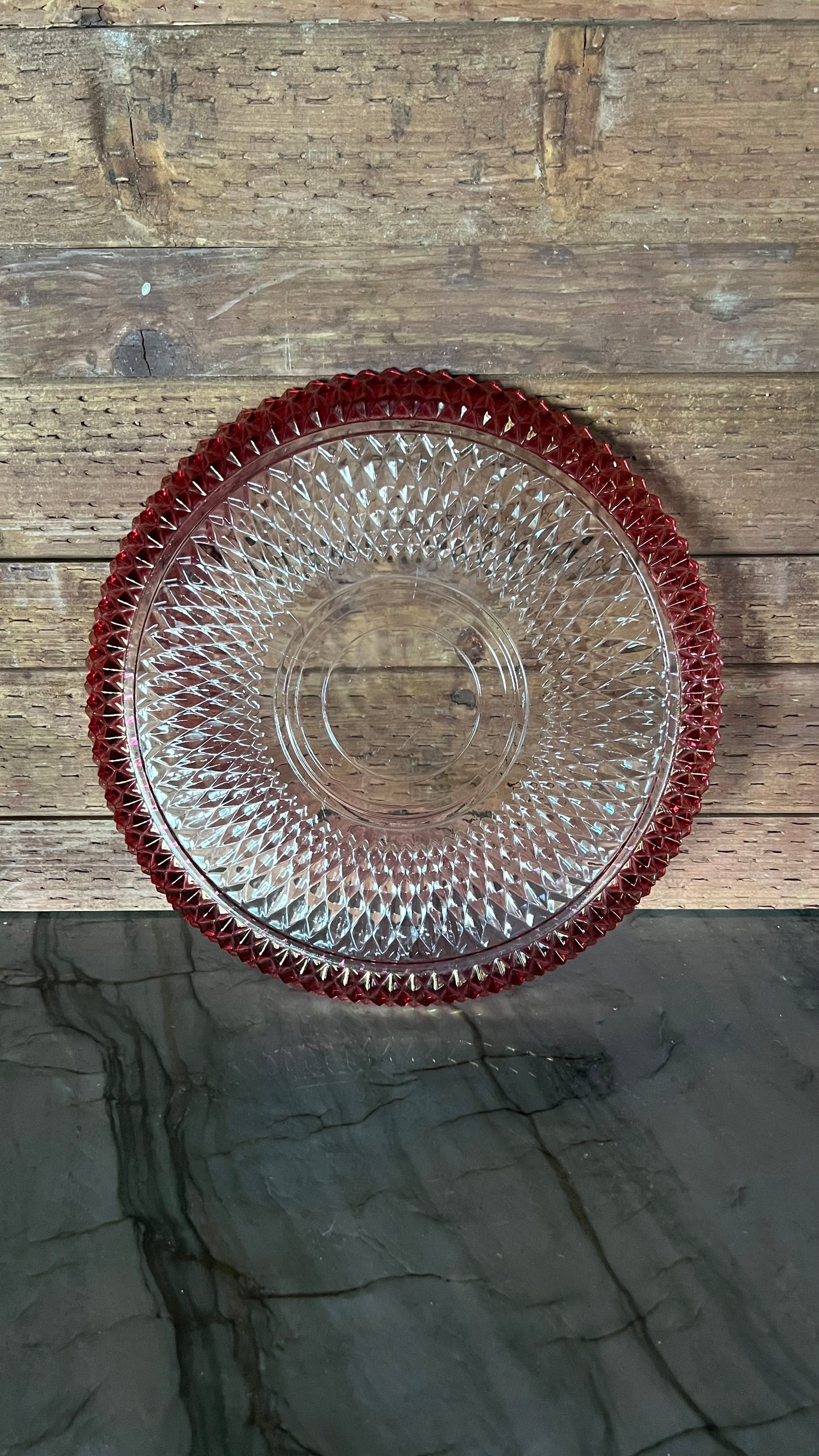 Large Flashed Cranberry Glass Tray