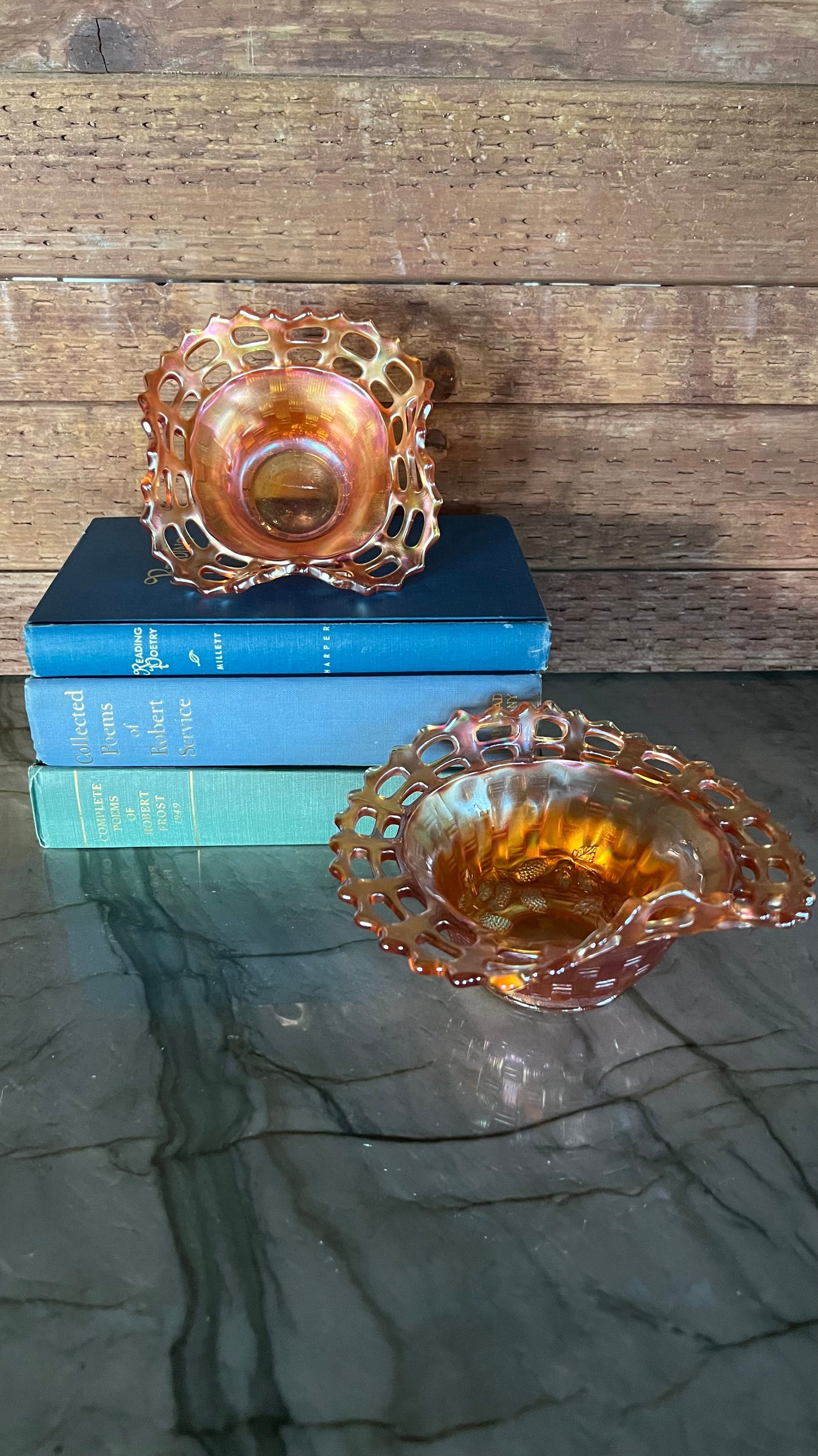 Fenton Marigold Carnival Glass Baskets