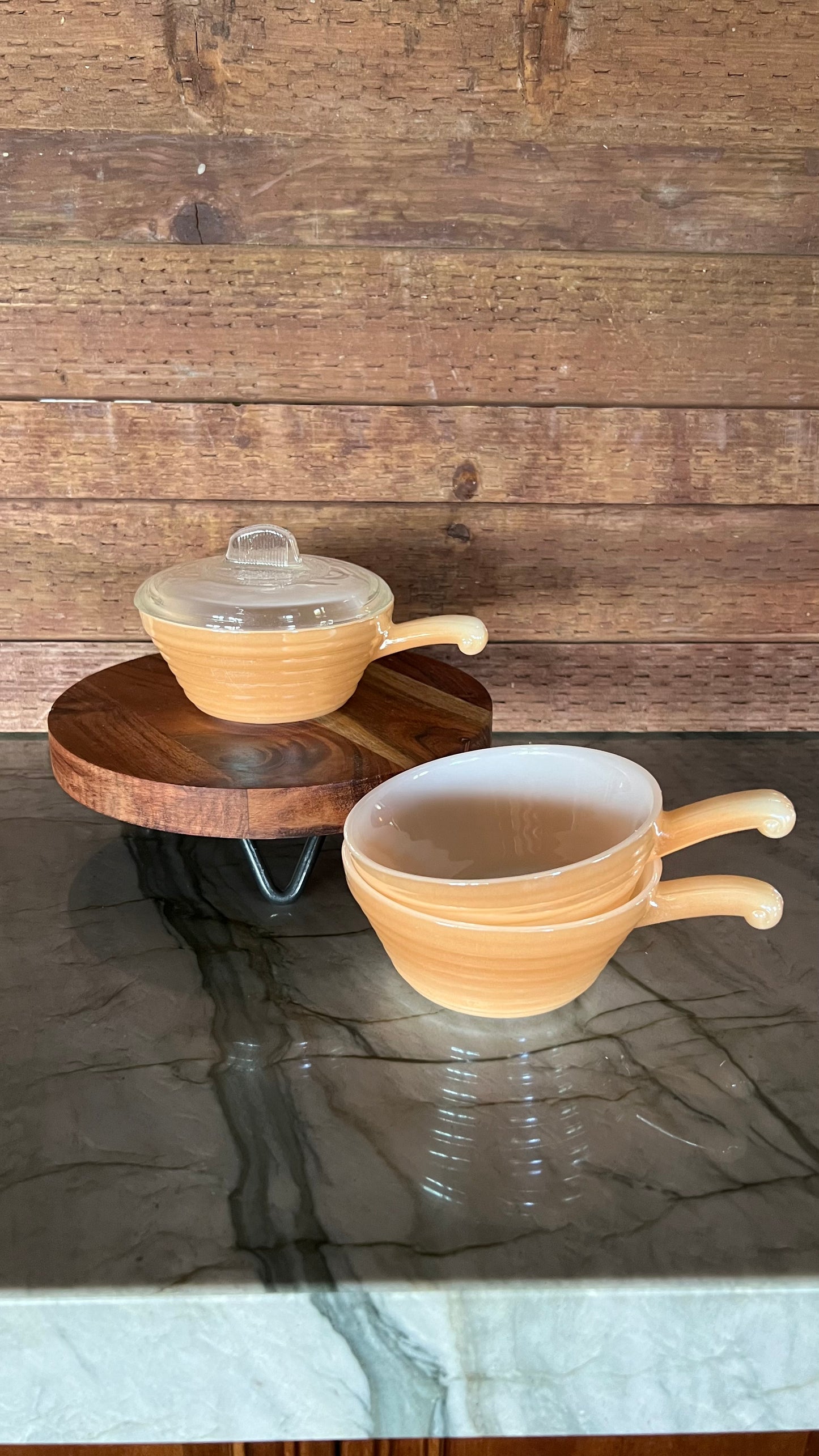 Fire King Peach Lusterware Soup Bowls